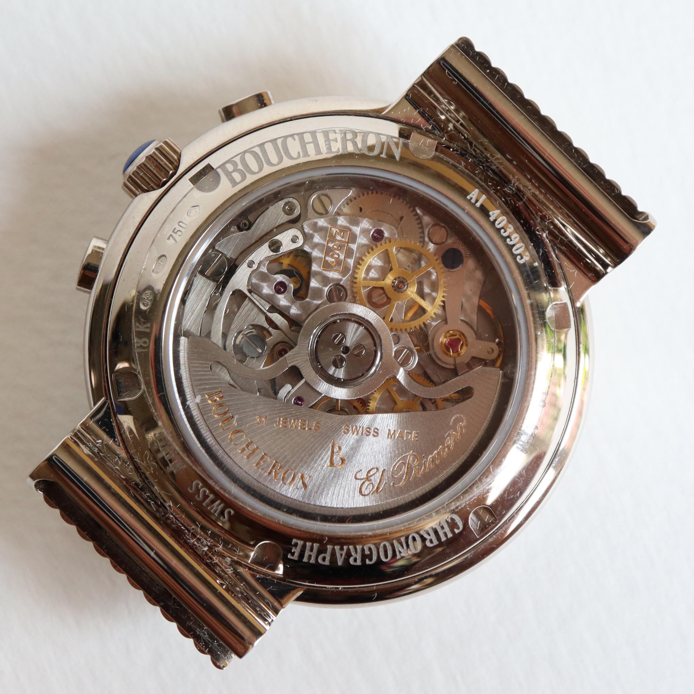 Boucheron 18K White Gold Watch Solis Chrono Automatic Model for Men For Sale 1