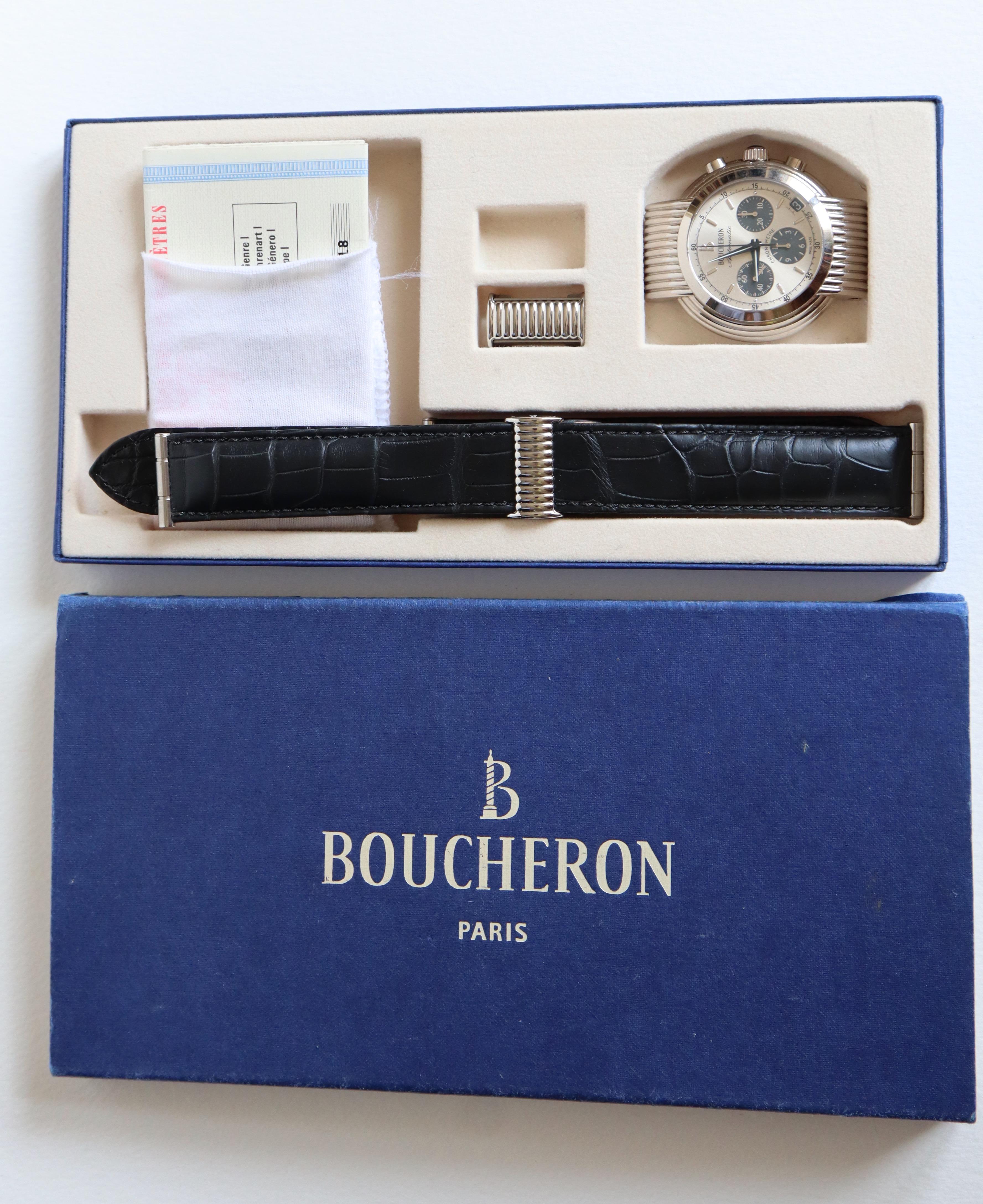 Boucheron 18K White Gold Watch Solis Chrono Automatic Model for Men For Sale 3