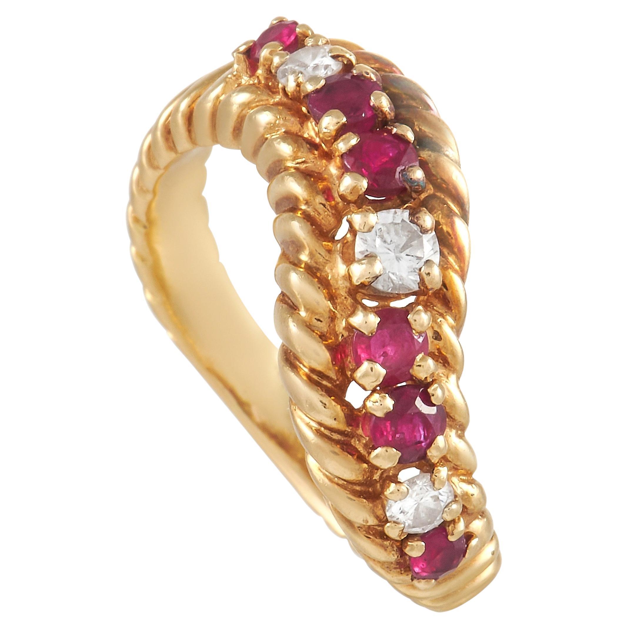 Boucheron 18K Yellow Gold 0.15 Ct Diamond and Ruby Ring