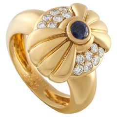BOUCHERON 18K Yellow Gold 0.40ct Diamond and Sapphire Ring circa 1970