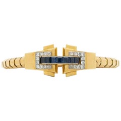 Boucheron Oro de 18 quilates y diamante de 2,0 quilates y zafiro azul de 6,0 quilates circa años 30