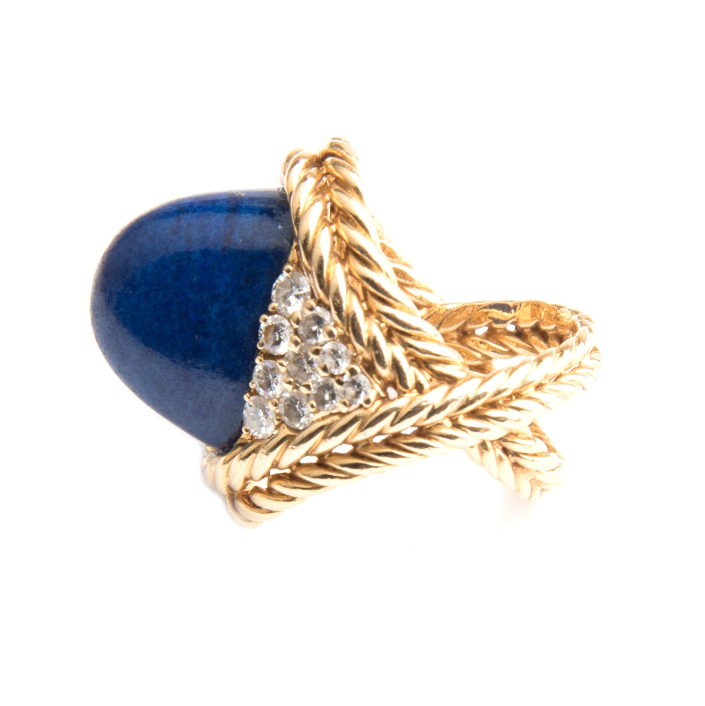 Women's Boucheron 18k Yellow Gold Diamond and Lapis Lazuli Ring and Earrings Set For Sale