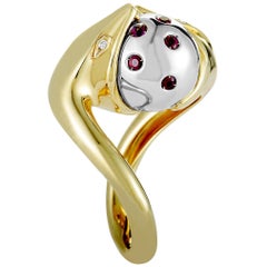 Boucheron 18 Karat Yellow Gold Diamond and Ruby Snake and Sphere Ring