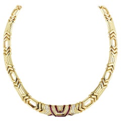 Boucheron 18 Karat Yellow Gold Diamond Pave and Ruby Collar Necklace