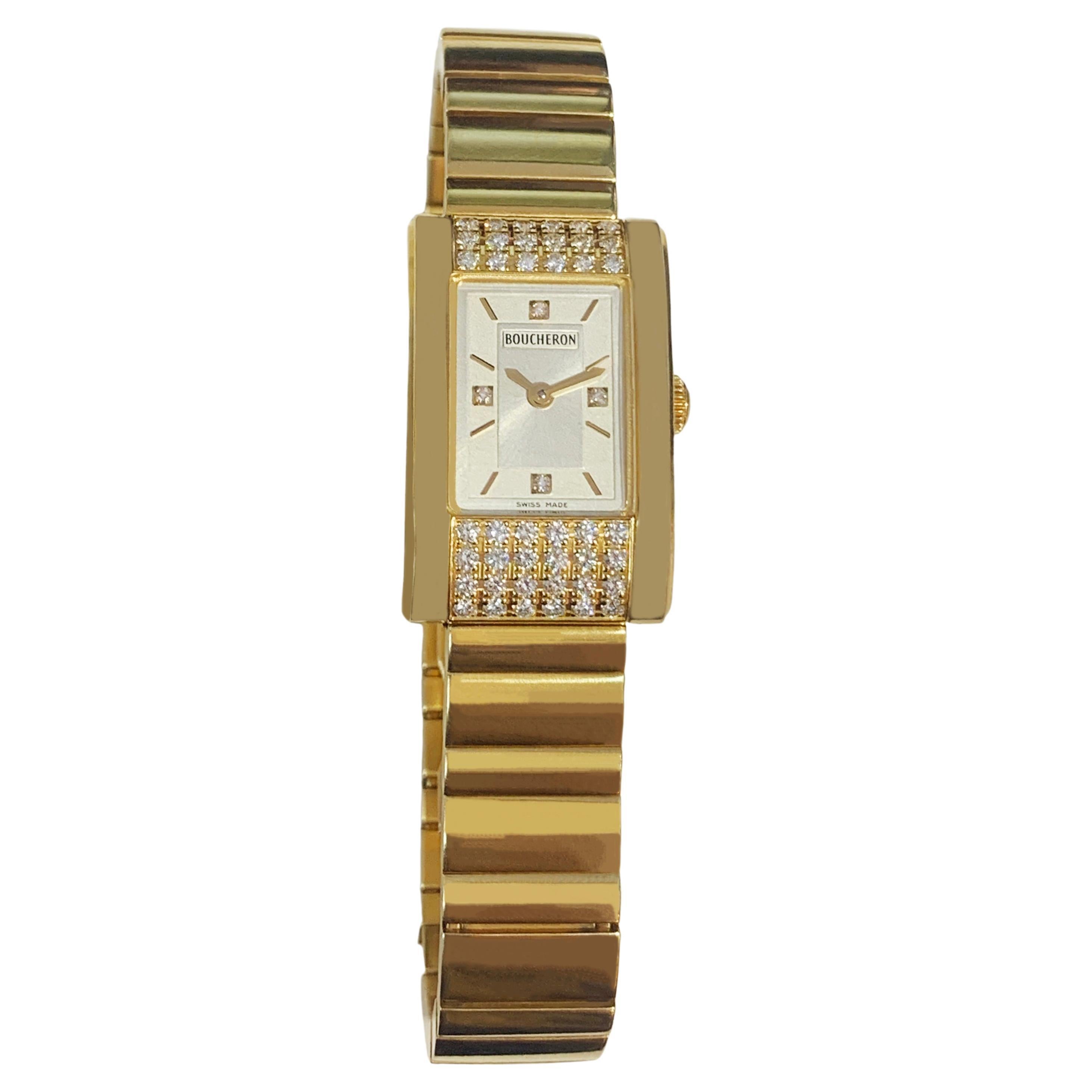 Boucheron 18k Yellow Gold Diamond Watch AL 439792 For Sale