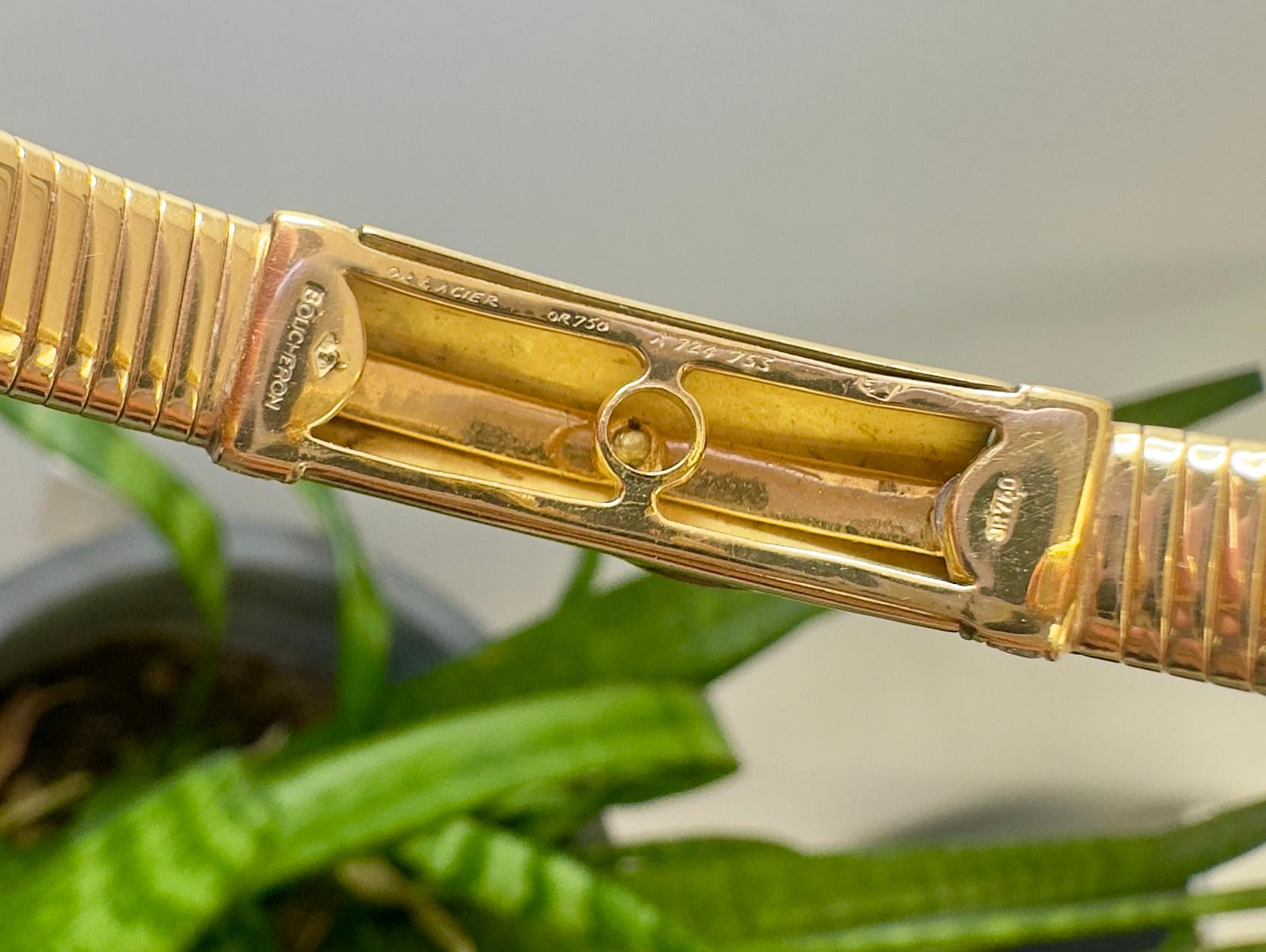 Boucheron, manchette vintage en or jaune 18 carats, émail et diamants en vente 3