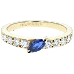 Boucheron 18 Karat Yellow Gold, Sapphire and Diamond Ring 3.1g