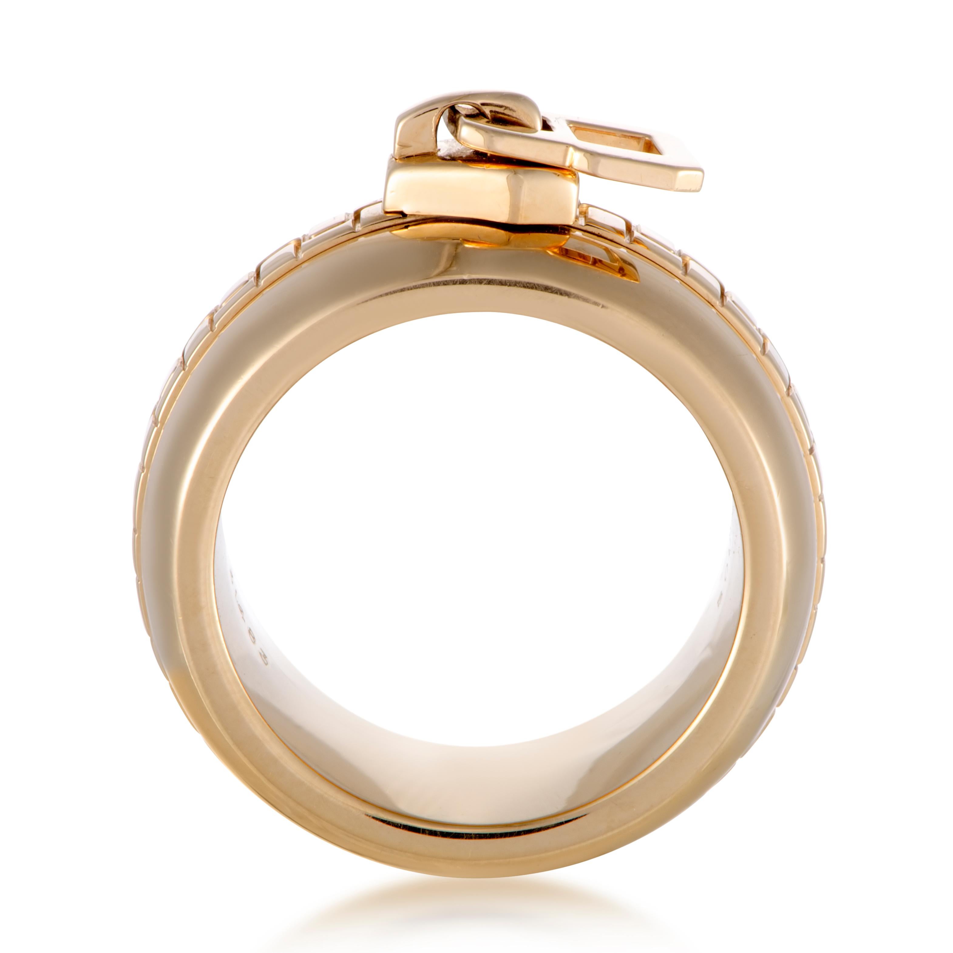 Once again showing their bold and imaginative style, Boucheron created this fascinating ring made entirely of radiant 18K yellow gold which is expertly crafted into an elegant shape with a zipper motif down the middle for an exceptional