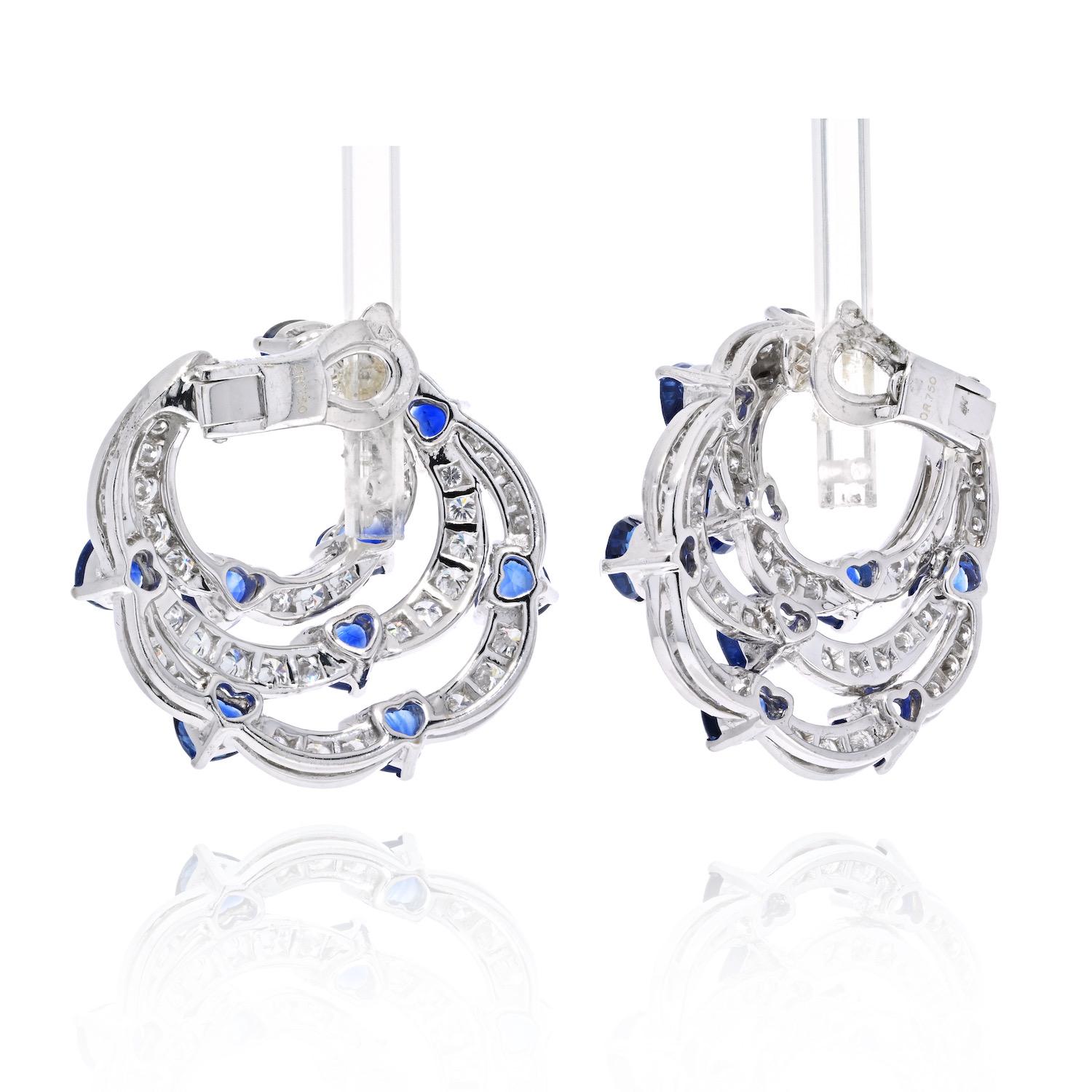 Modern Boucheron 18KWhiteGold Heart Shaped Sapphires And Earrings Necklace and Earrings For Sale