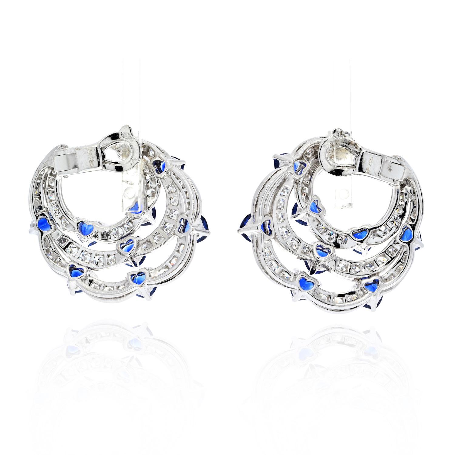 Boucheron Halskette und Ohrringe, 18 Karat Weißgold herzförmige Saphire und Ohrringe im Zustand „Hervorragend“ in New York, NY