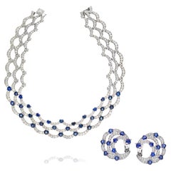 Vintage Boucheron 18KWhiteGold Heart Shaped Sapphires And Earrings Necklace and Earrings