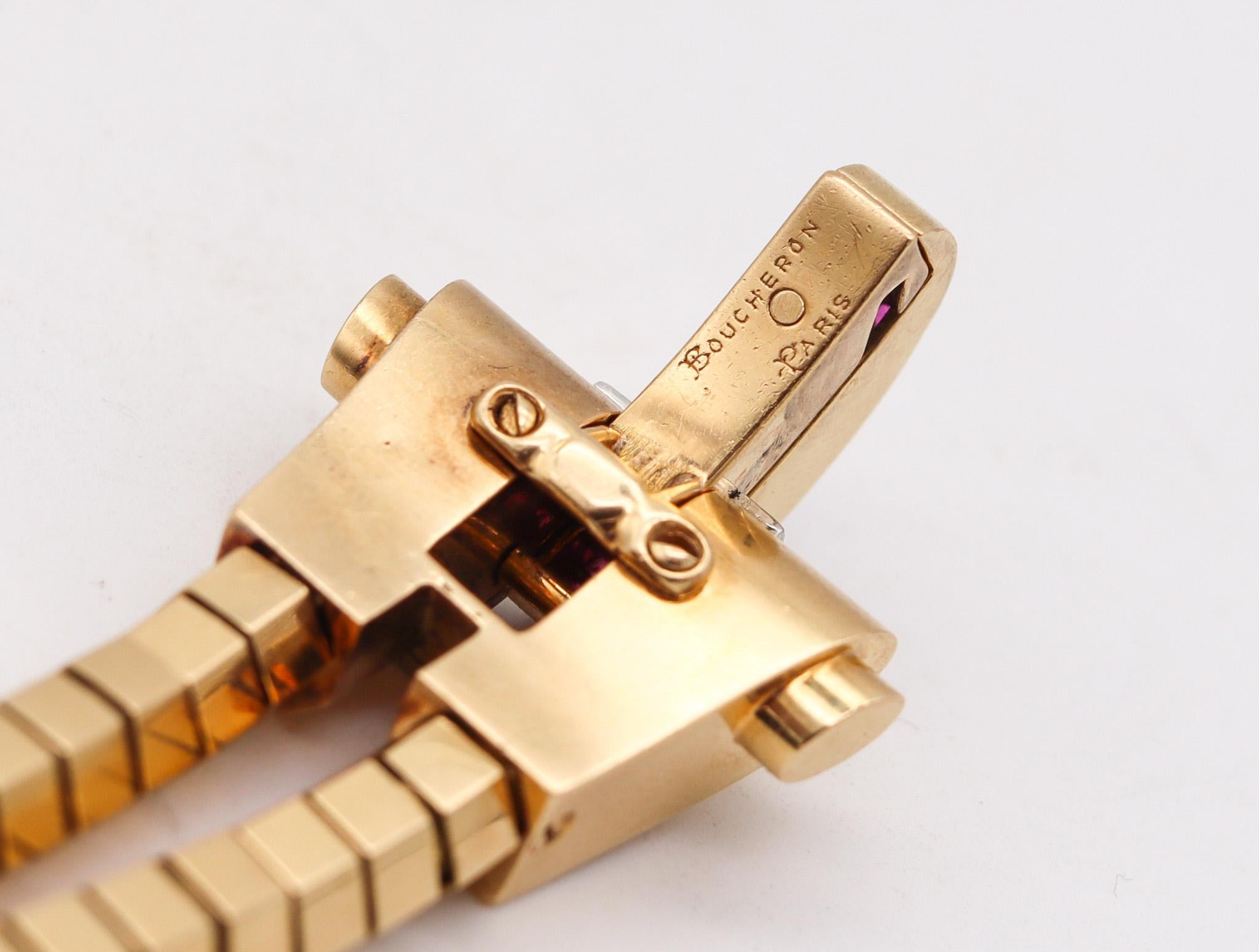 Boucheron 1937 Paris Art Deco Bracelet 18Kt Gold and 5.44 Ctw Diamonds & Rubies For Sale 3