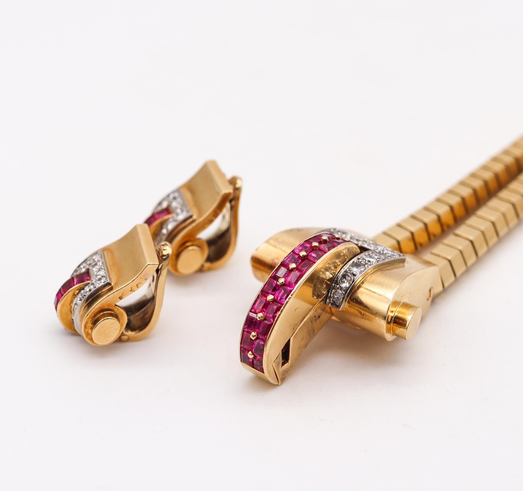 Boucheron 1937 Paris Armband &amp; Ohrringe Suite 18Kt Gold 6,88 Karat Diamanten Rubine im Angebot 2