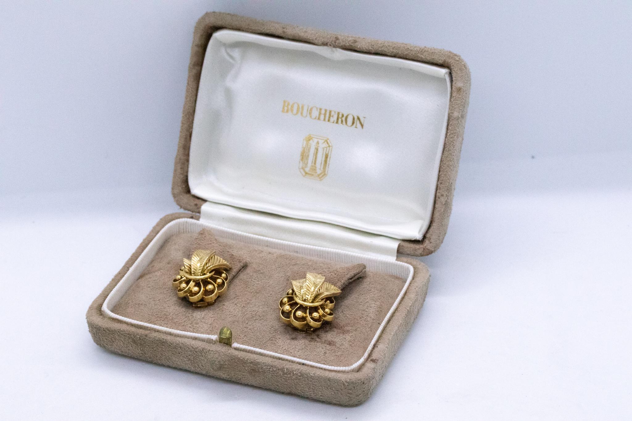 Women's Boucheron 1940 Paris Rare Art Deco Retro Clip Earrings in Solid 18Kt Yellow Gold