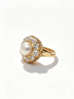 Bague Boucheron des années 1940, avec perle naturelle et diamant taille ancienne