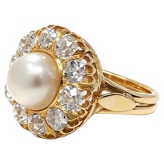 Bague Boucheron des années 1940, avec perle naturelle et diamant taille ancienne