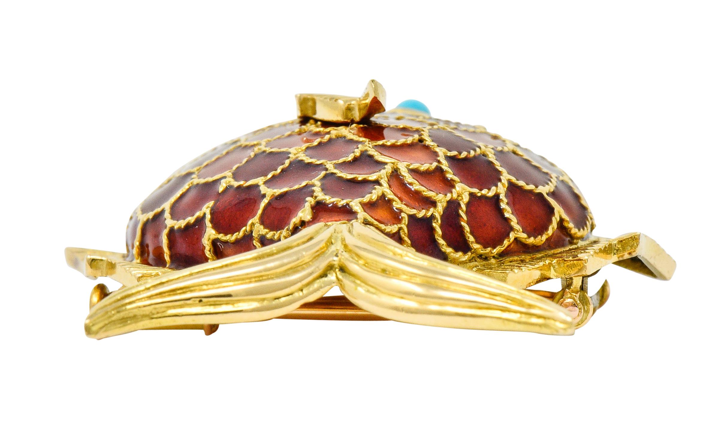 Women's or Men's Boucheron 1950s Midcentury Turquoise Enamel 18 Karat Gold Fish Brooch