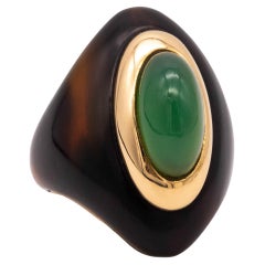 Boucheron 1960 Paris Rare Cocktail Ring 18Kt Yellow Gold With Carved Chrysoprase