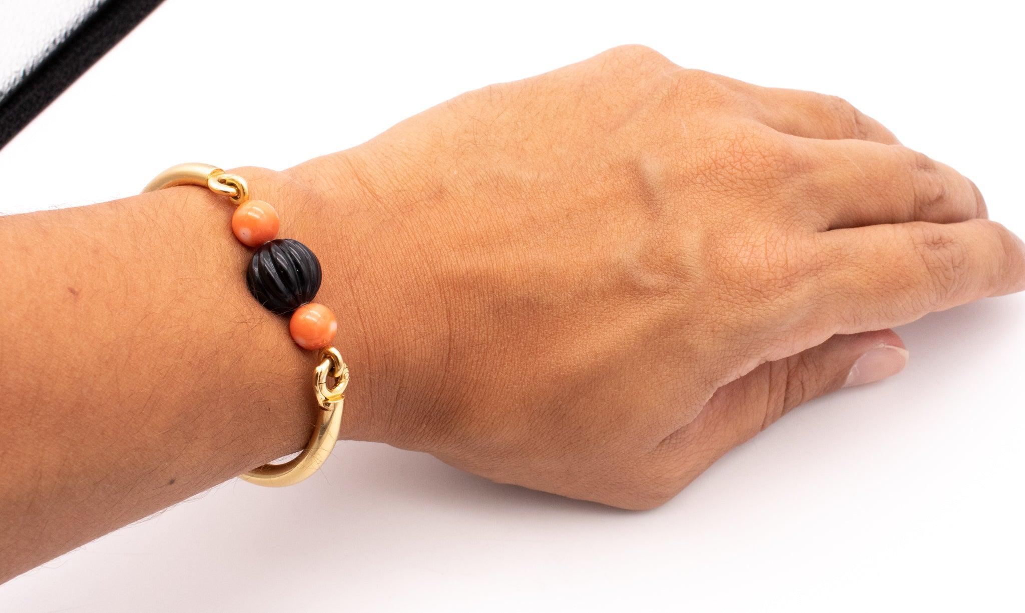 Women's BOUCHERON 1970 Paris Colorful Bracelet In 18Kt Yellow Gold With Coral And Onyx