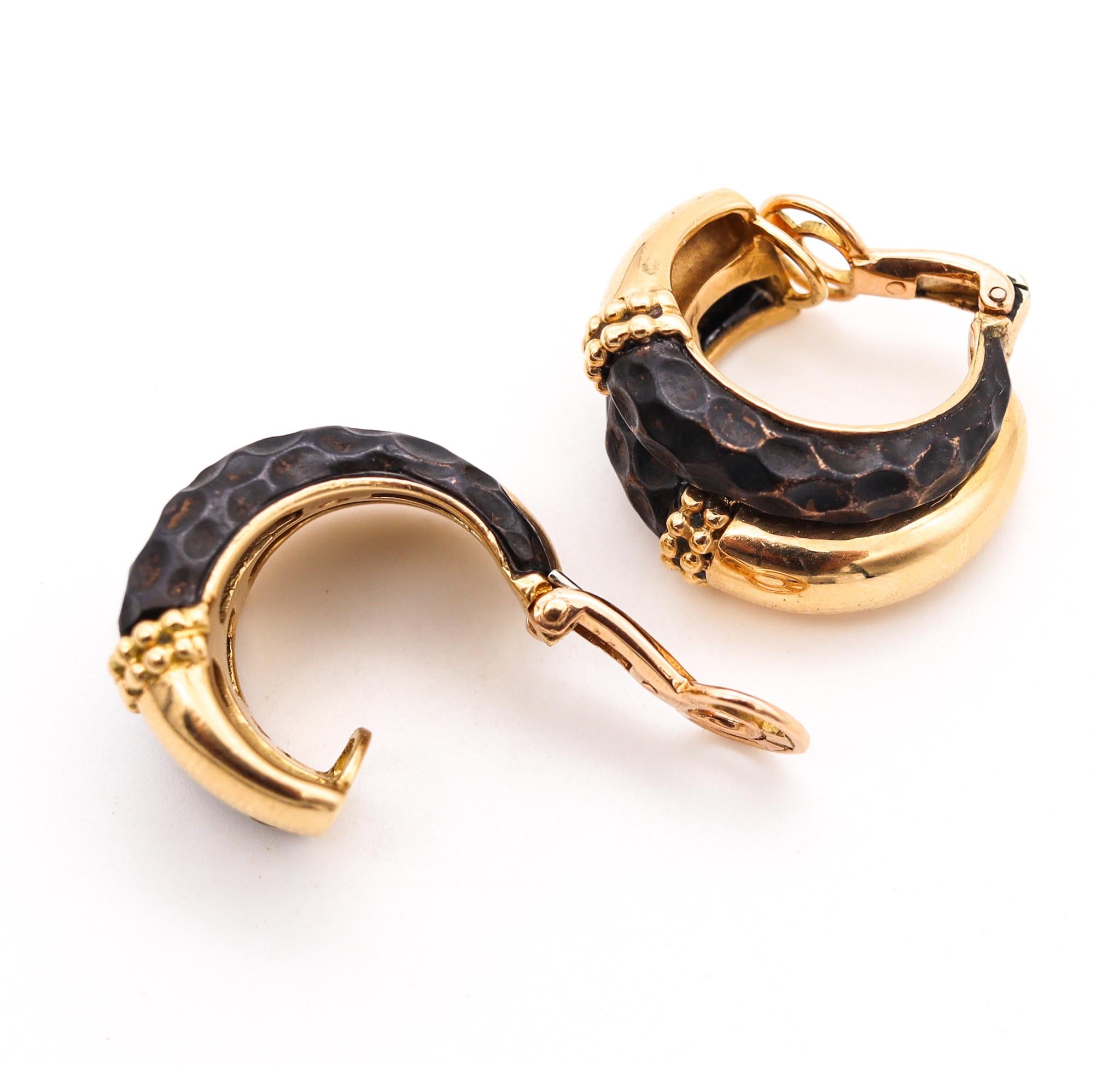 Boucheron 1970 Paris Modernism Clip Earrings In 18Kt Gold with Patinated Airain 2