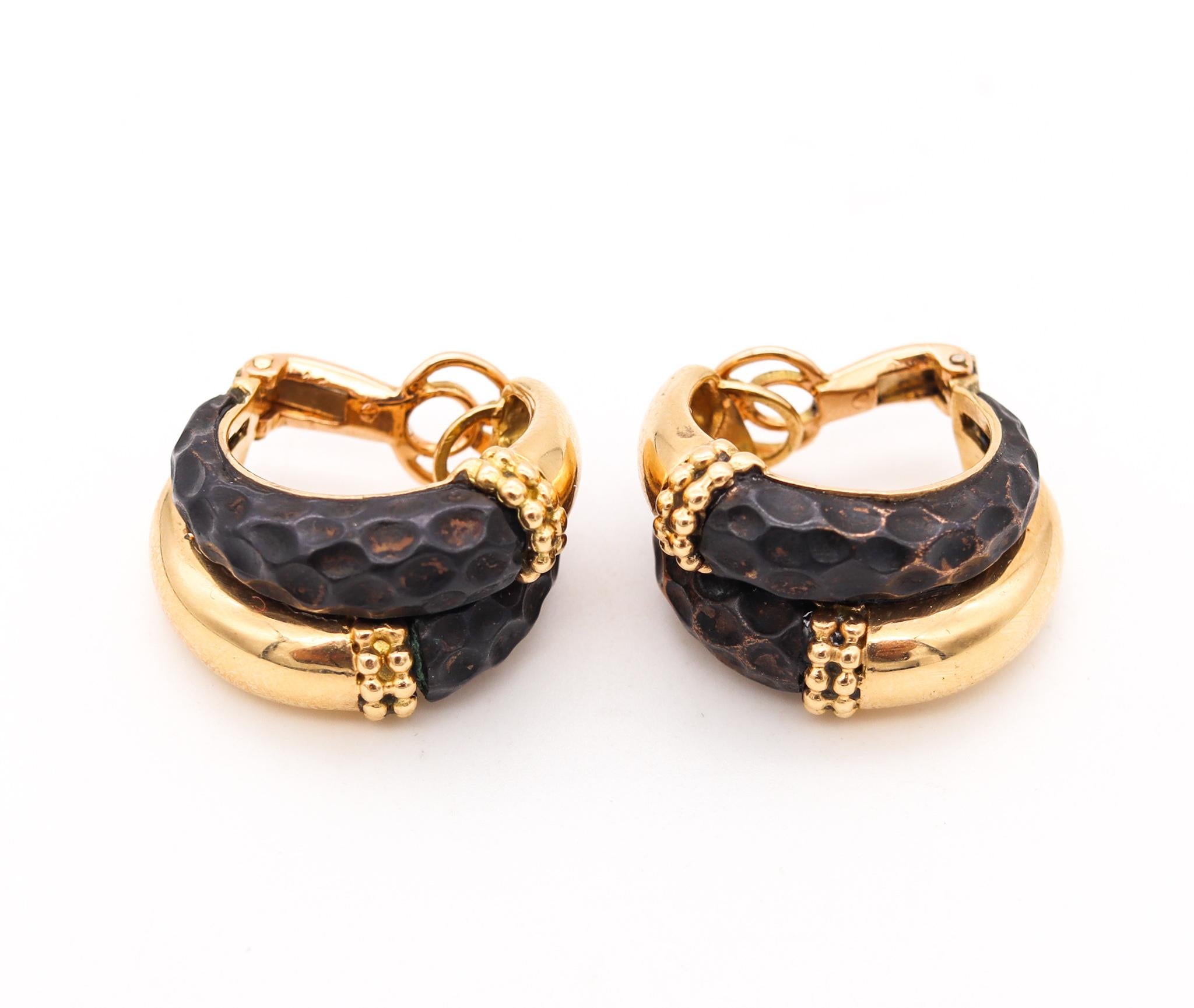 Boucheron 1970 Paris Modernism Clip Earrings In 18Kt Gold with Patinated Airain 3