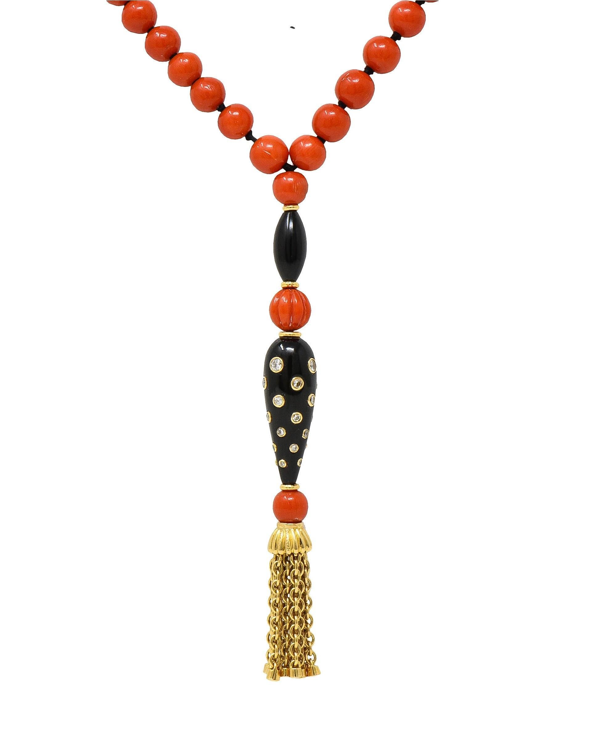 Boucheron 1970 Diamante Onice Oro 18K Collana vintage con perline e nappe Sautoir in vendita 1