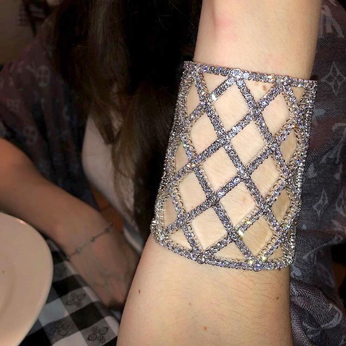 Women's or Men's Boucheron 64.47ct Diamond 18k White Gold Cuff Bracelet For Sale