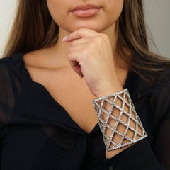 Boucheron 64.47ct Weave Diamond 18k White Gold Cuff Bangle Bracelet