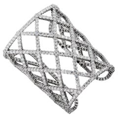 Boucheron 64.47ct Weave Diamond 18k White Gold Cuff Bangle Bracelet