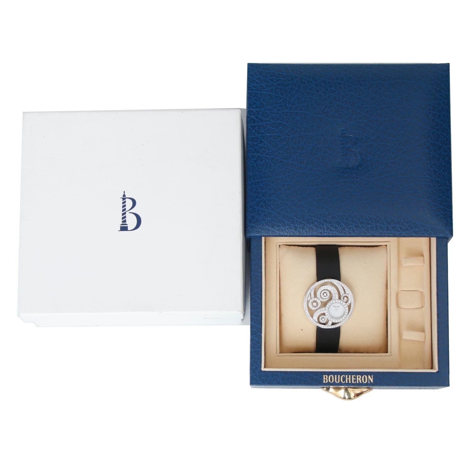 Boucheron Ajouree Volutee Ladies Diamond 18K White Gold Watch WA017301 im Angebot 2