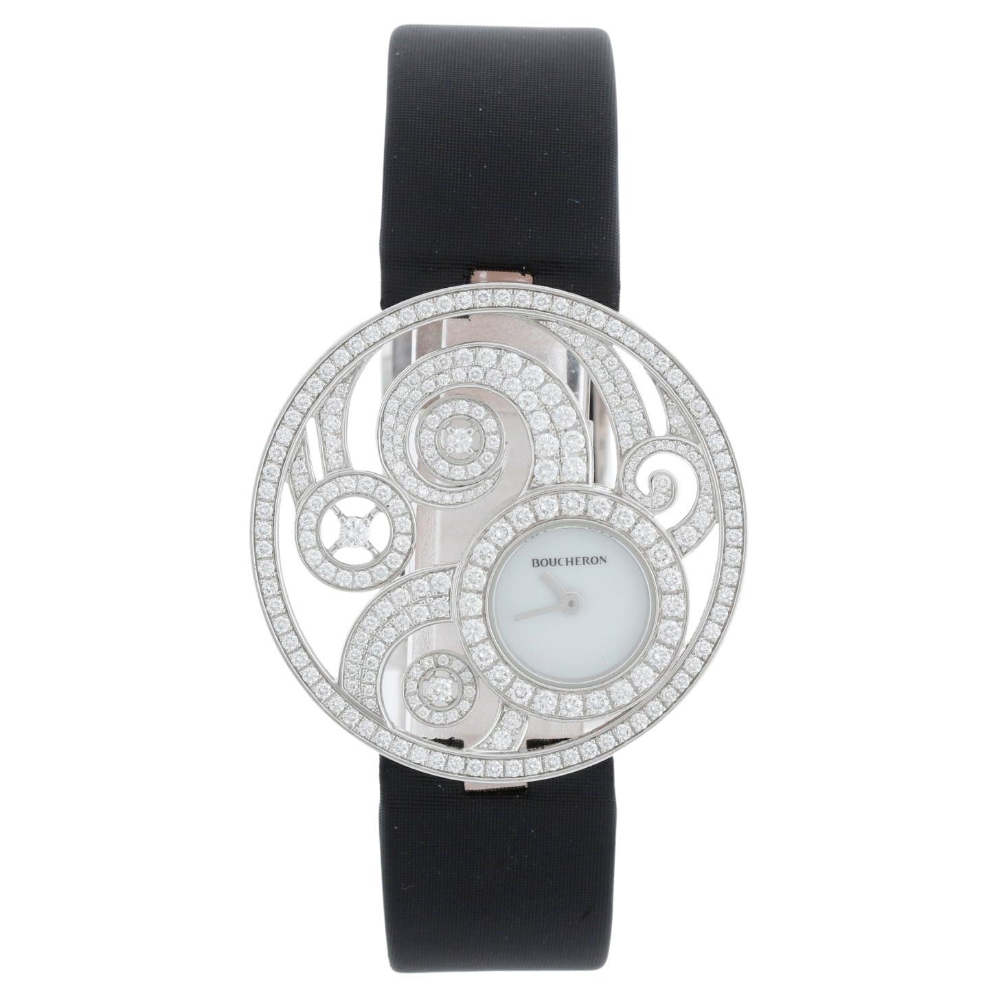 Boucheron Ajouree Volutee Ladies Diamond 18K White Gold Watch WA017301