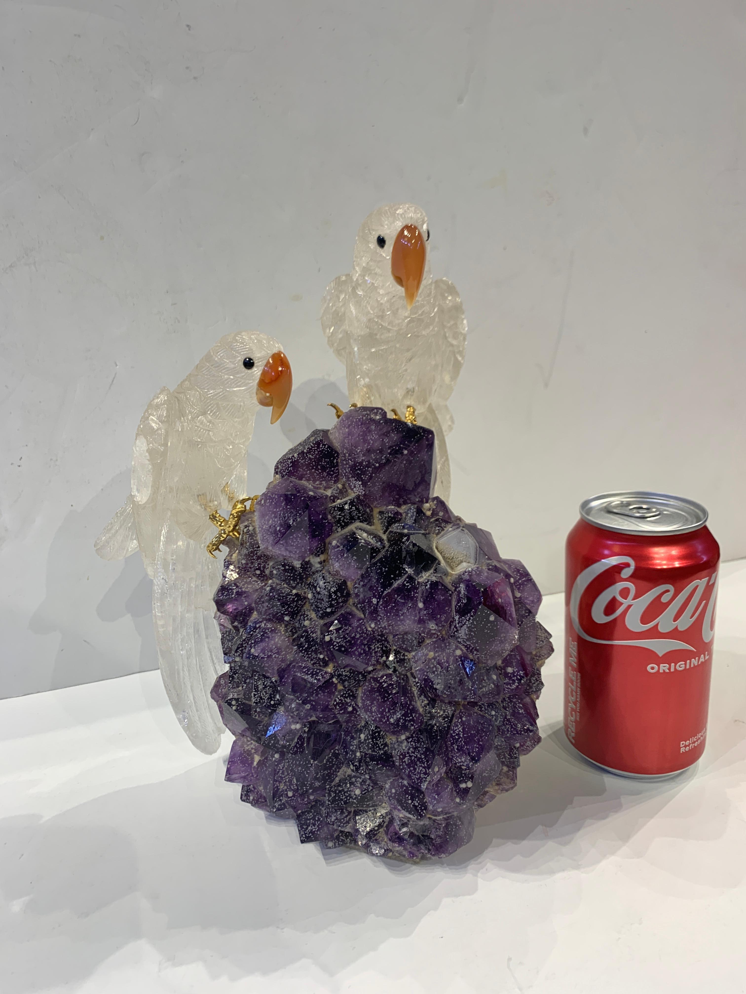 Uncut Boucheron Amethyst & Rock Crystal Bird Desk Object For Sale