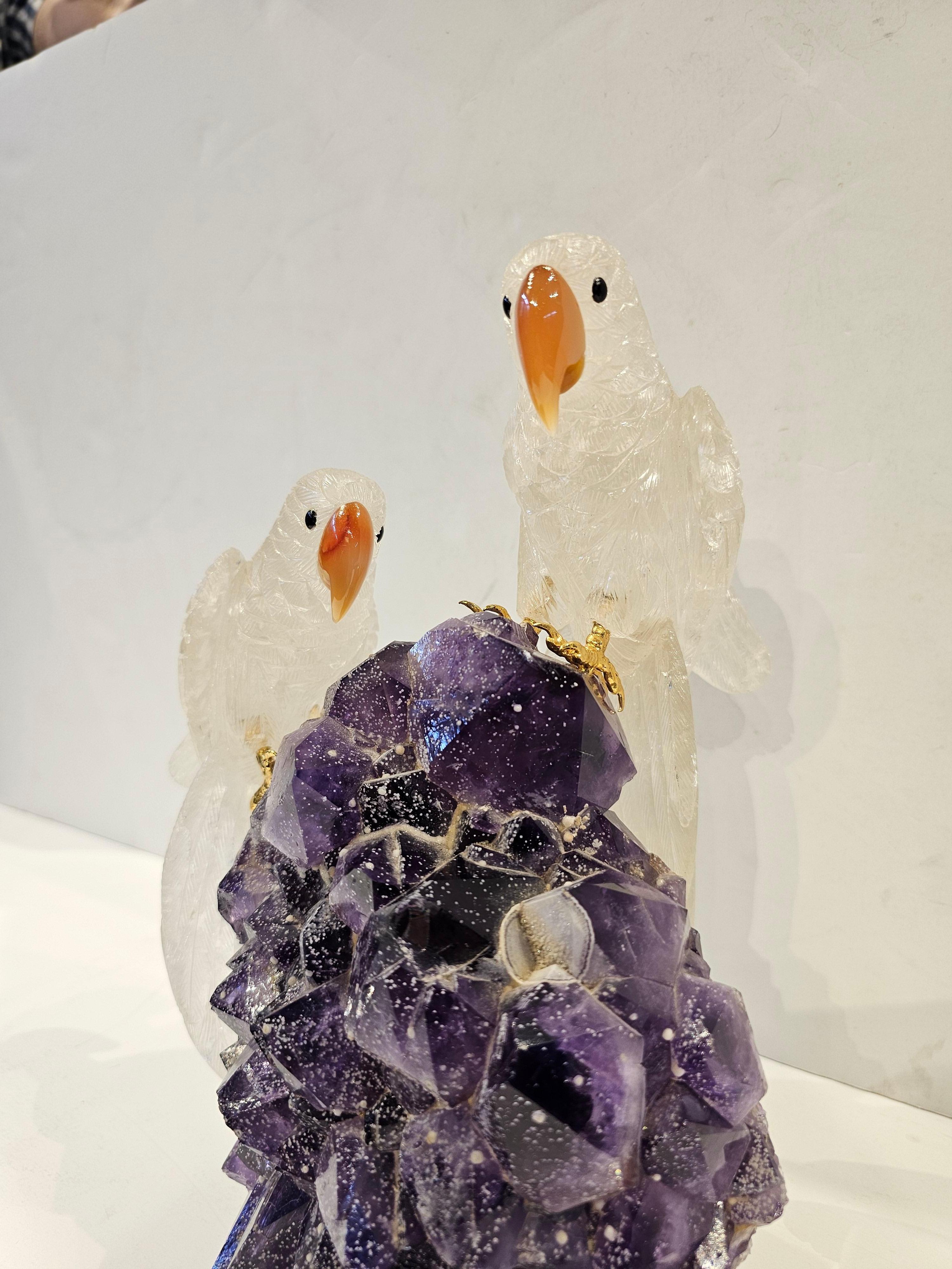 Boucheron Amethyst & Rock Crystal Bird Desk Object In Excellent Condition For Sale In New York, NY