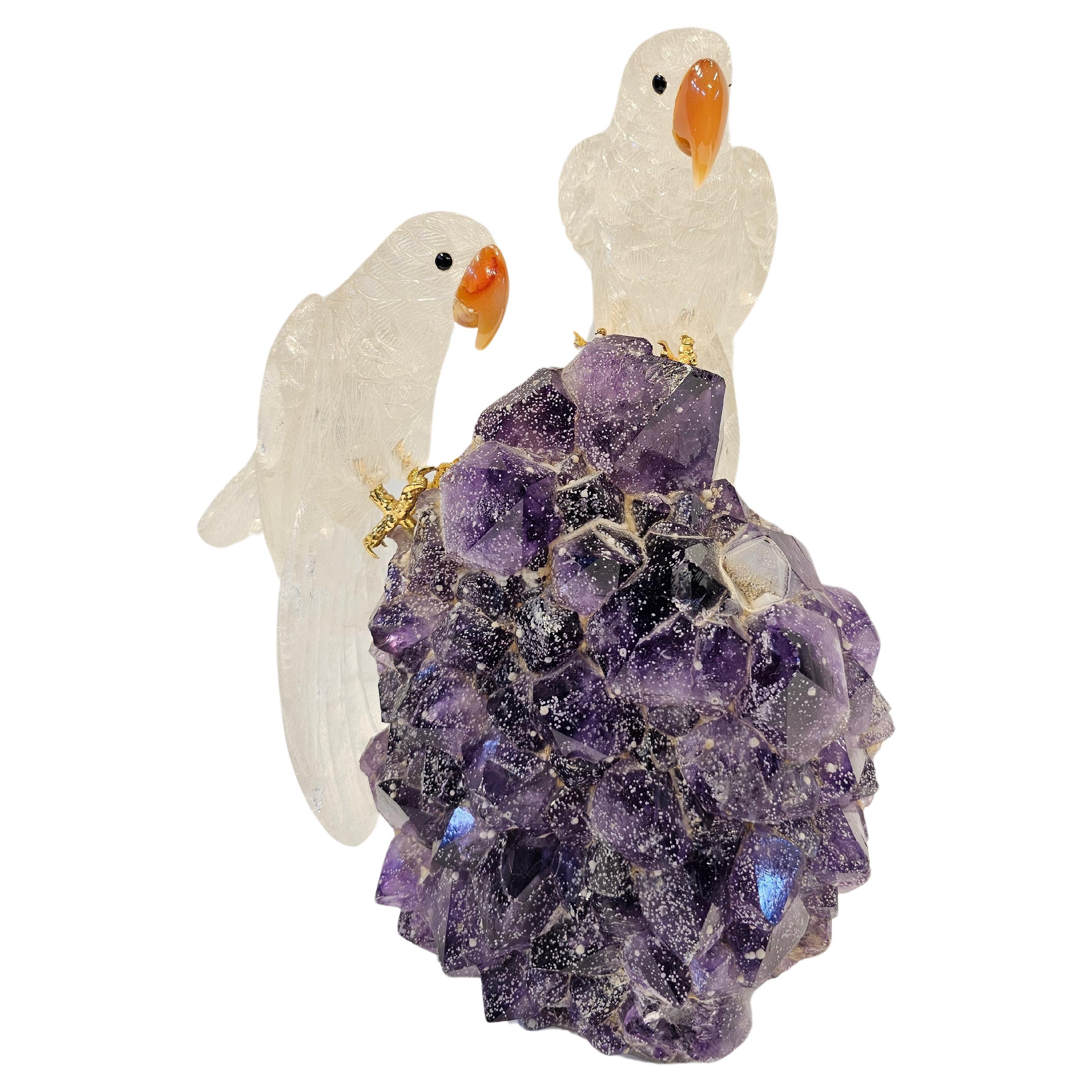 Boucheron Amethyst & Rock Crystal Bird Desk Object For Sale