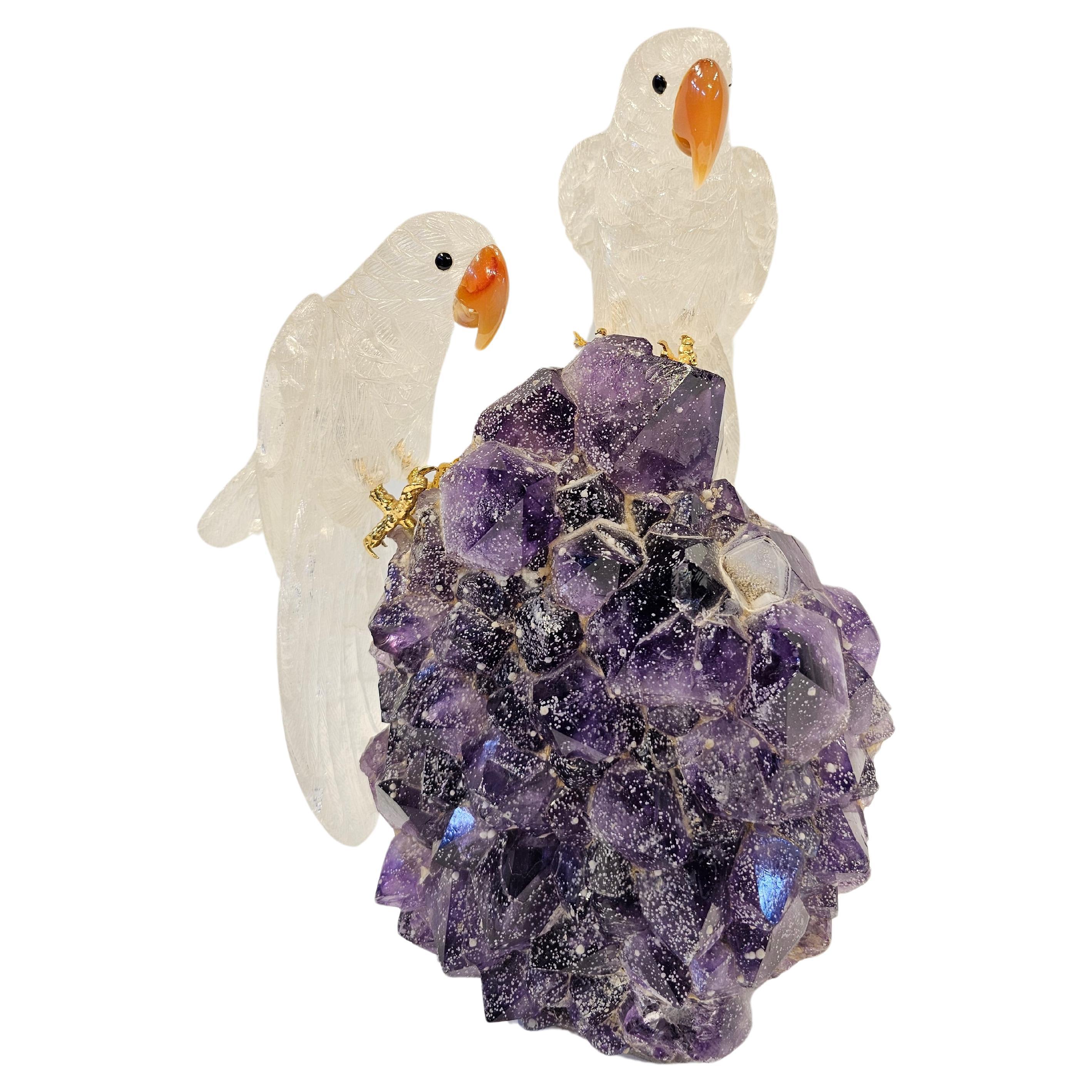 Objeto de escritorio pájaro amatista y cristal de roca Boucheron