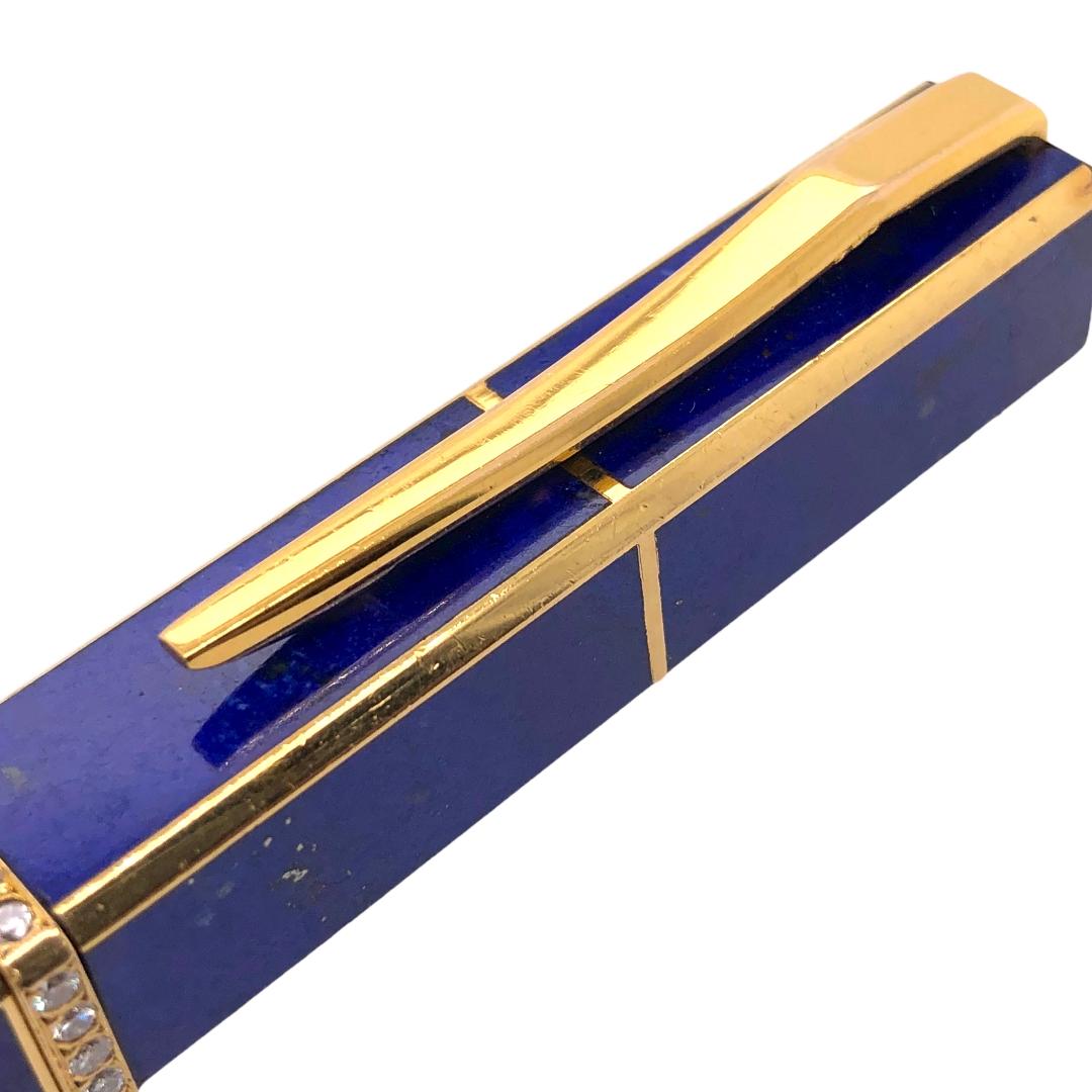 Art Deco Boucheron Lapis Diamond Pen and Lighter in 18 Karat Yellow Gold, circa 1980 For Sale