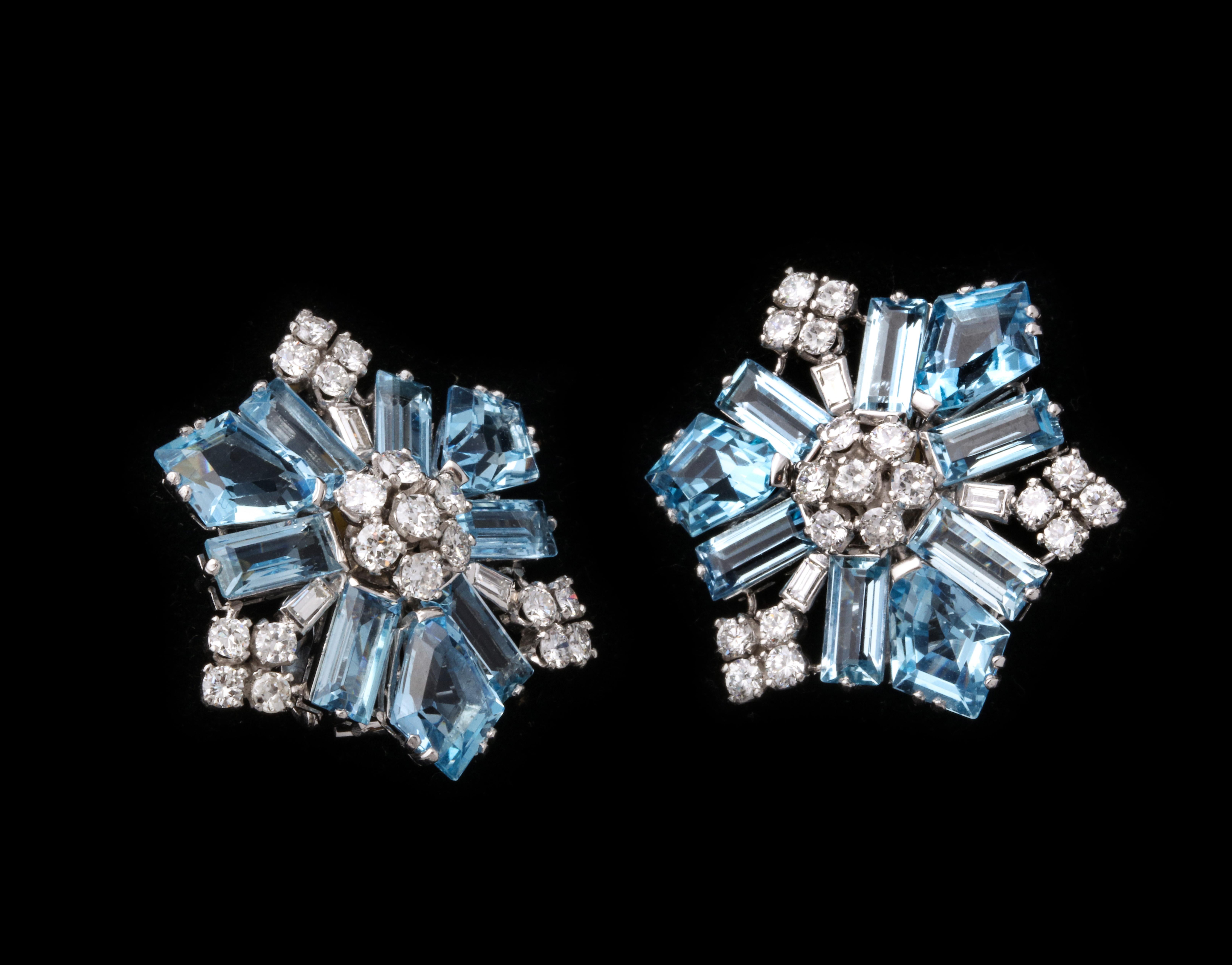 Boucheron Aquamarine and Diamond Snowflake Earrings In Excellent Condition In New York, NY