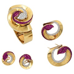 Boucheron Art Deco Invisibly-Set Ruby Diamond Suite, circa 1930