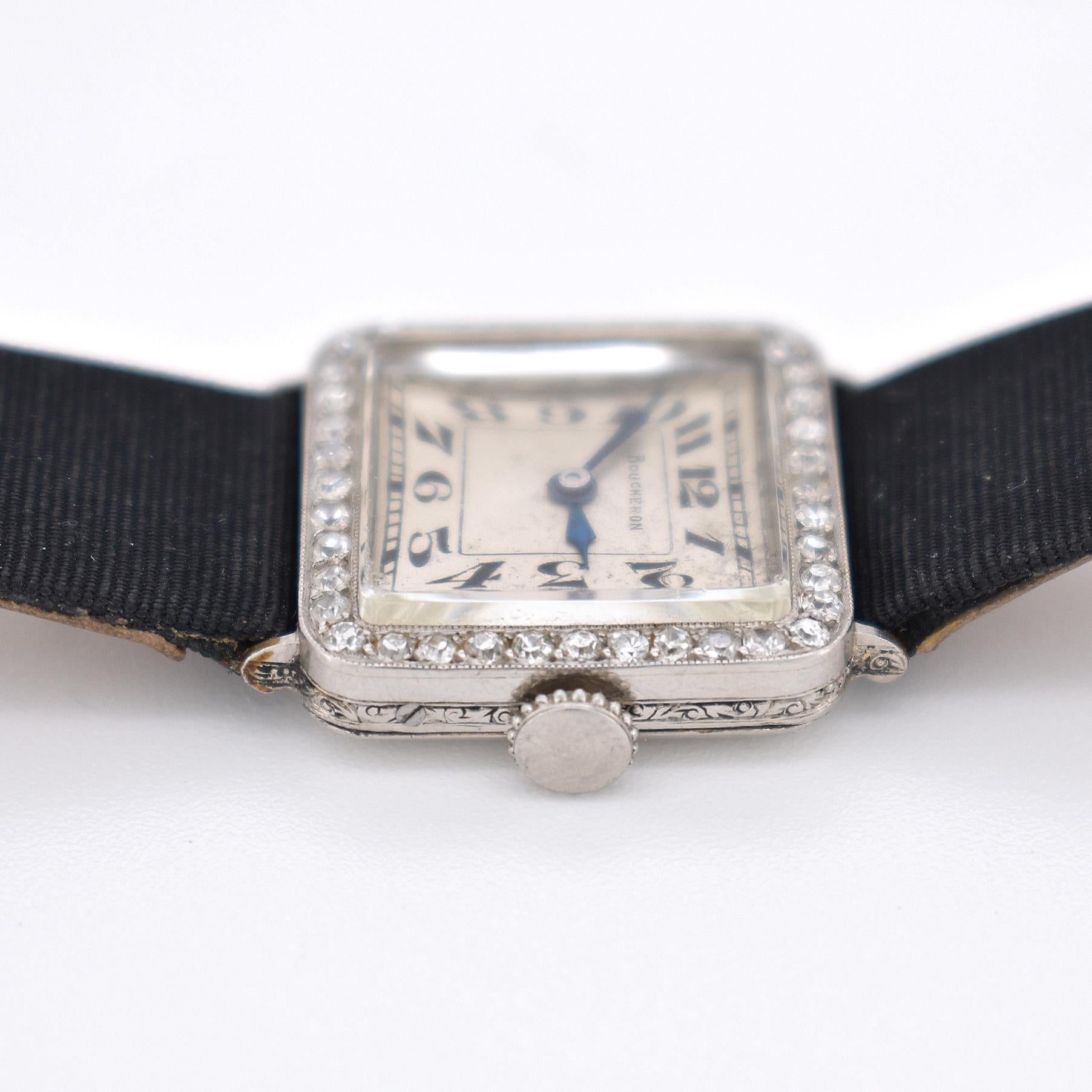 Boucheron Art Deco Platinum & Diamond Watch – Antique 1920s For Sale 1