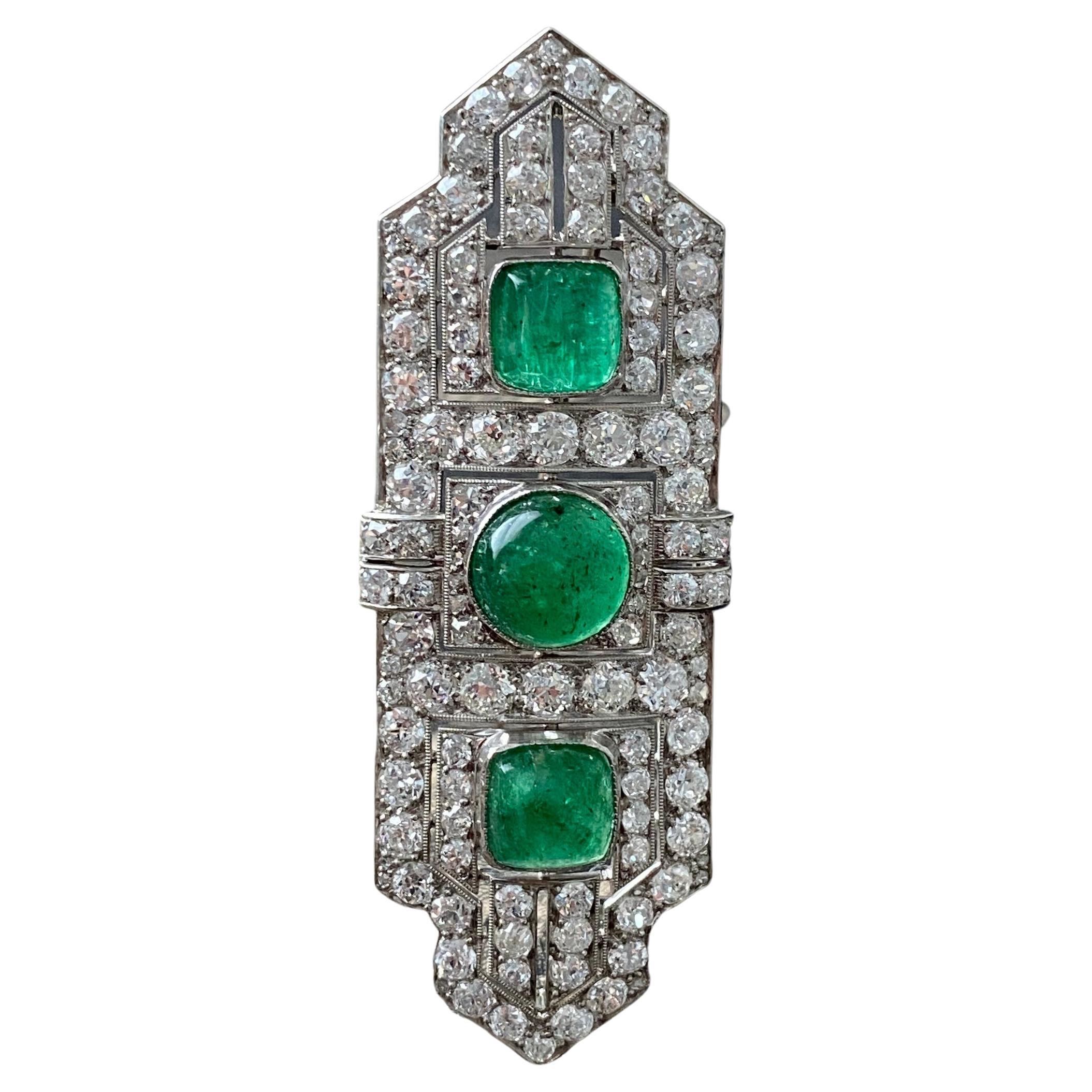 Boucheron Art Deco Platinum, Emerald and Diamond Brooch For Sale