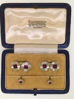 Boucheron Art Deco Ruby Cufflink and Collar Pin Set, circa 1930