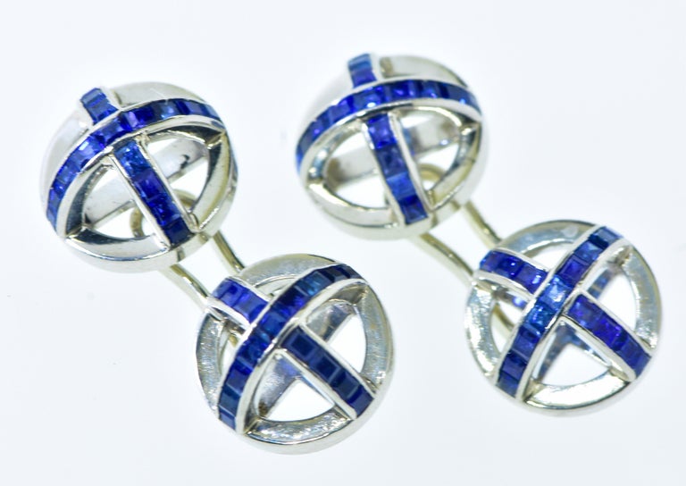 Boucheron Art Deco Sapphire and 18K White Gold Cufflinks, French, C. 1925 In Excellent Condition In Aspen, CO