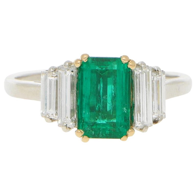 Boucheron Art Deco Style Emerald and Diamond Engagement Dress Ring in  Platinum at 1stDibs