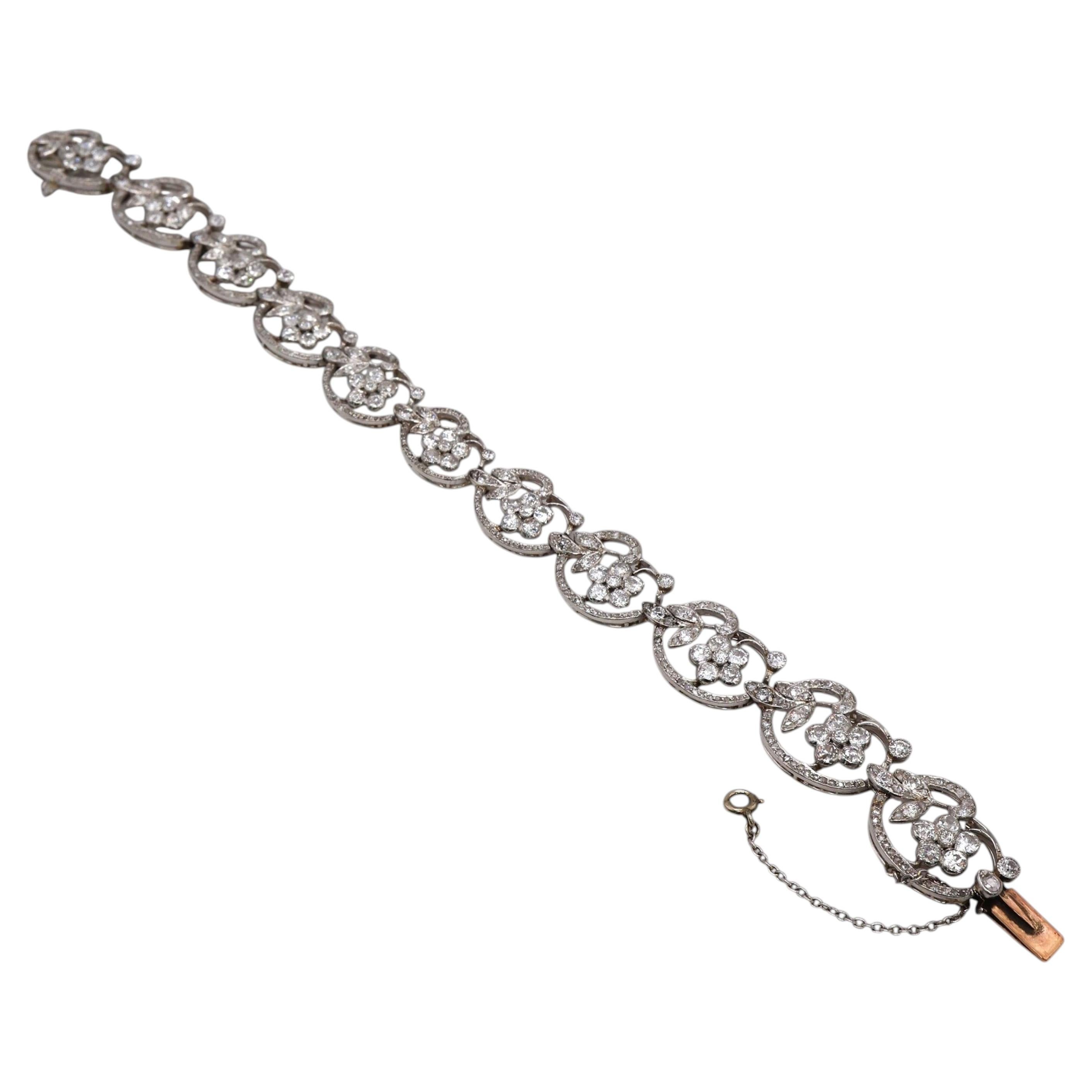 Bracciale Boucheron in stile Art Nouveau con diamanti e platino, 1910 circa, 6,50 carati in vendita