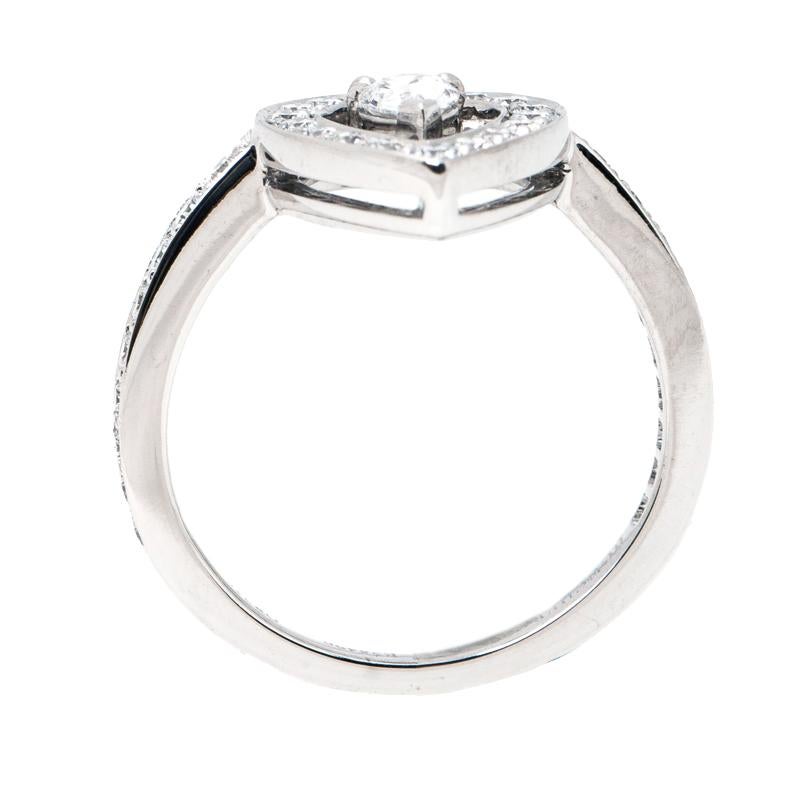 Contemporary Boucheron Ava Pear Diamond 18k White Gold Ring Size 53