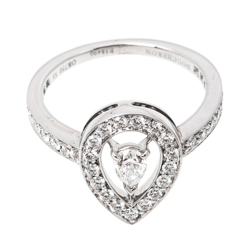 Boucheron Ava Pear Diamond 18k White Gold Ring Size 53 In Excellent Condition In Dubai, Al Qouz 2