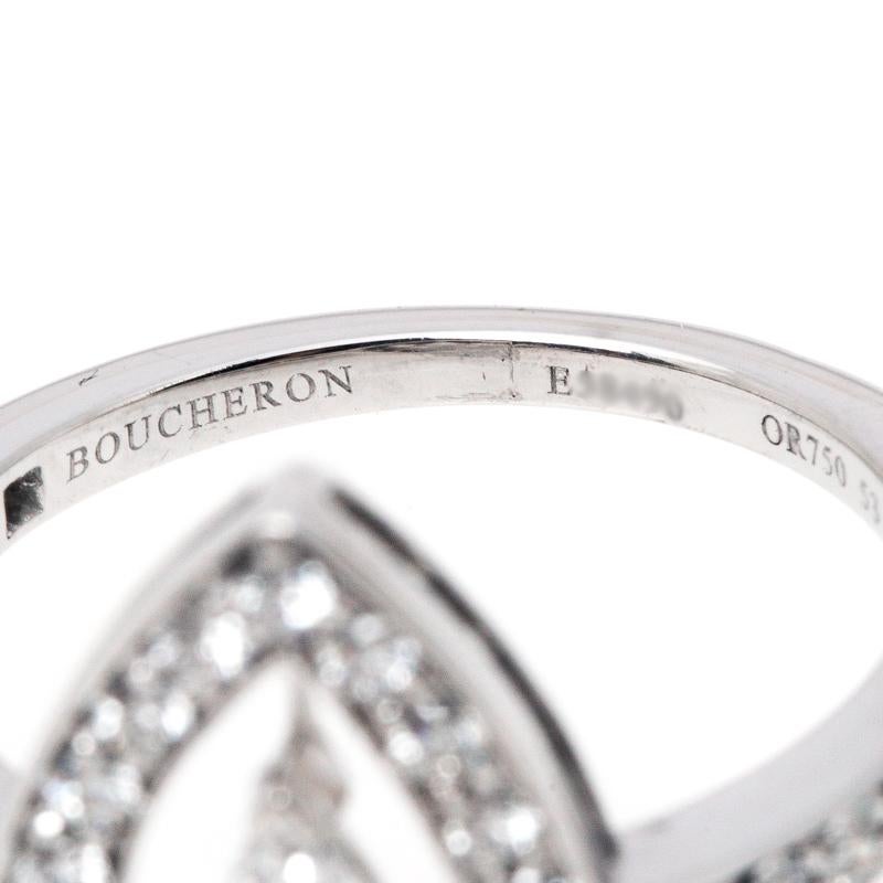 Women's Boucheron Ava Pear Diamond 18k White Gold Ring Size 53