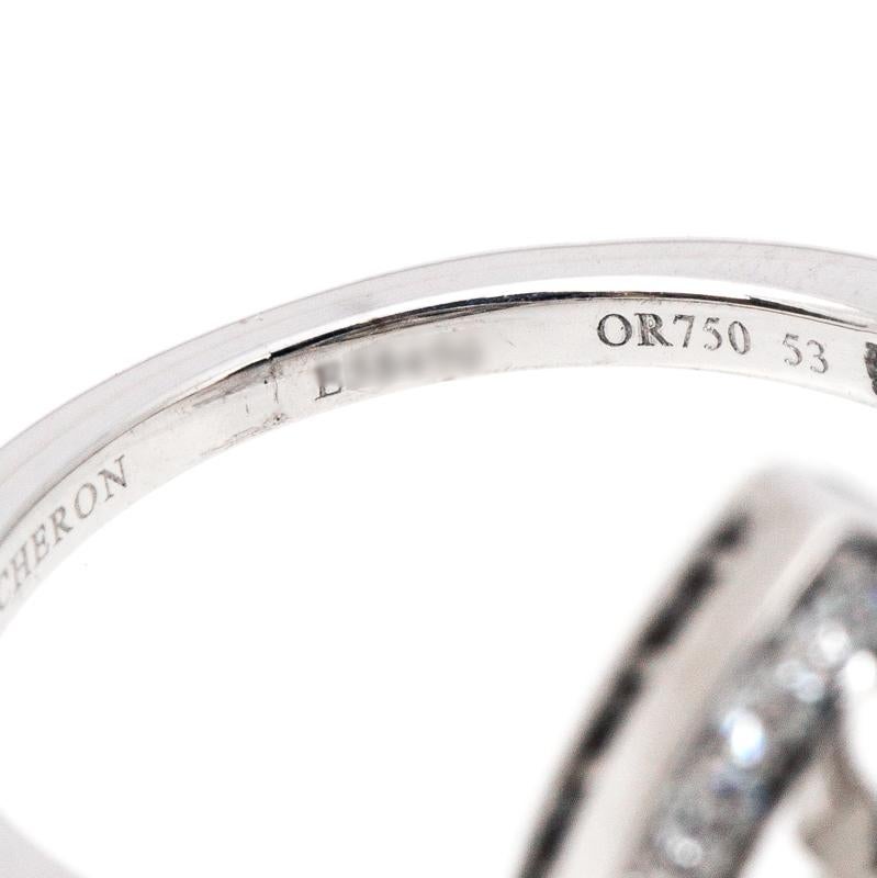Boucheron Ava Pear Diamond 18k White Gold Ring Size 53 1