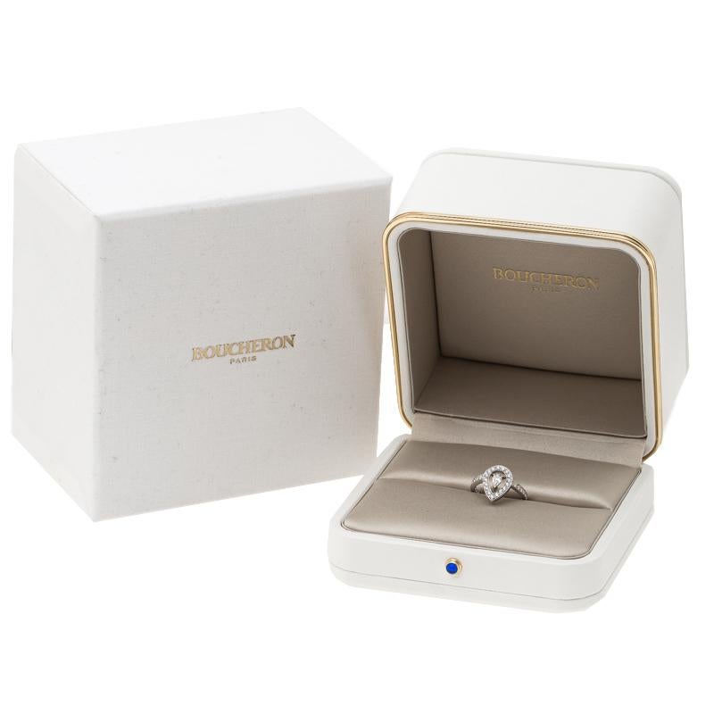 Boucheron Ava Pear Diamond 18k White Gold Ring Size 53 2