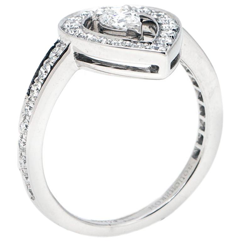 Boucheron Ava Pear Diamond 18k White Gold Ring Size 53